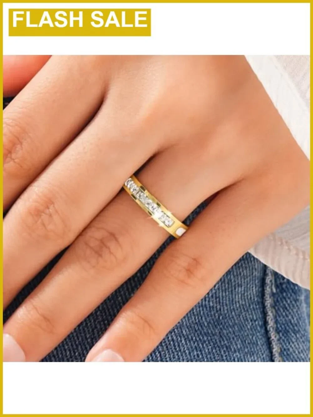 14K Gold Plated Stainless Steel UV Reactive Eternity Ring Cubic Zirconia